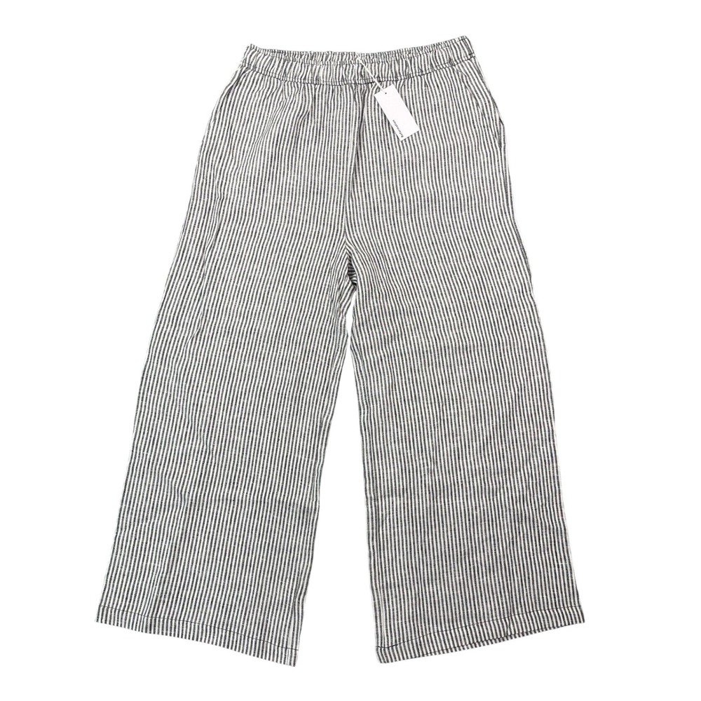 Reformation Womens XL Ava Linen Pants Wide Leg Vineyard Striped Black White NWT